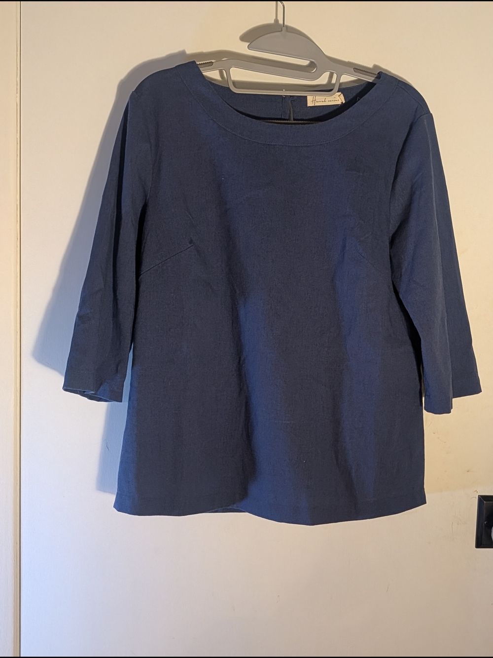 Hannah Canvas Slate Blue 100% Linen Crewneck Top